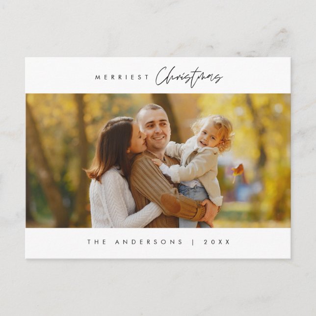 Merriest Christmas Family Photo, Modern Cute Postcard (Front)