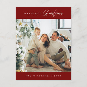 Merriest Christmas Family Photo, Modern Minimal Postcard