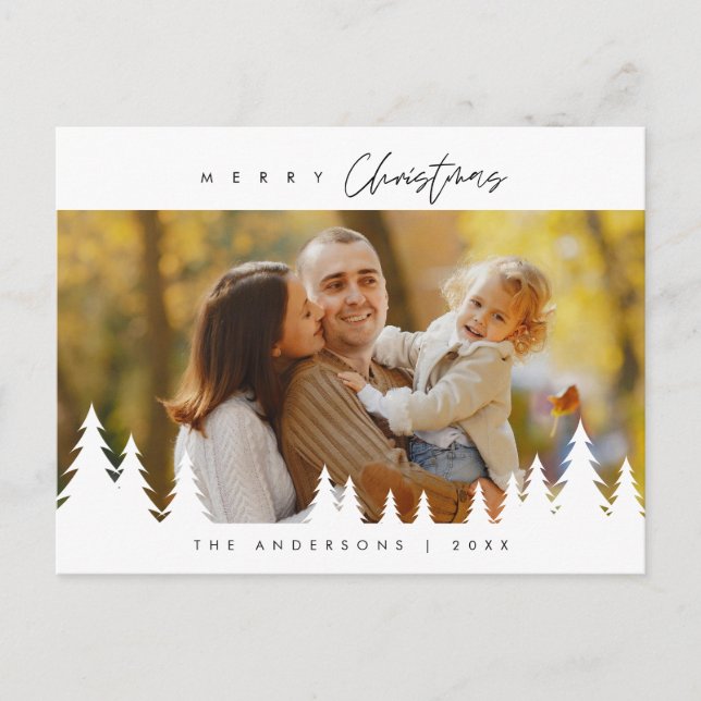 Merriest Christmas Family Photo, Modern Minimalist Postcard (Front)