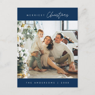 Merriest Christmas Family Photo, Modern Minimalist Postcard