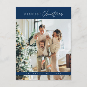 Merriest Christmas Family Photo, Modern Minimalist Postcard