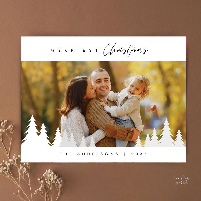 Merriest Christmas Family Photo Outdoor Pine Trees Postcard (Merriest Christmas Family Photo Outdoor Pine Trees Postcard )