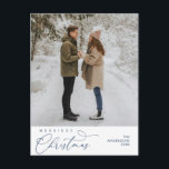 Merriest Christmas Family Photo, Romantic Greeting Postcard<br><div class="desc">Merriest Christmas. Celebrate the season with this family photo cosy cute happy happiness romantic navy blue postcard. It is fully customisable and personalised with your own greeting messages. Please add your return address for easy mailing. It is simple, easy, yet modern cosy and festive. This is the perfect postcard for...</div>