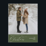 Merriest Christmas Family Photo, Romantic Greeting Postcard<br><div class="desc">Merriest Christmas. Celebrate the season with this family photo cosy cute happy happiness romantic dark green postcard. It is fully customisable and personalised with your own greeting messages. Please add your return address for easy mailing. It is simple, easy, yet modern cosy and festive. This is the perfect postcard for...</div>