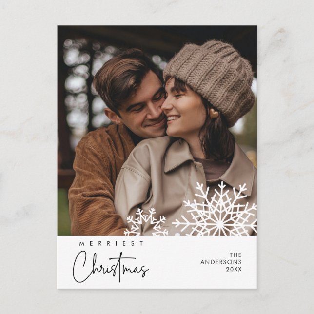 Merriest Christmas Family Photo, Snow Flakes Postcard (Front)