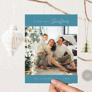 Merriest Christmas Family Photo, Winter Blue Postcard