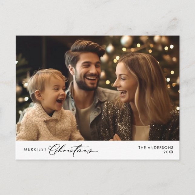 Merriest Christmas Family Photo, Winter Happiness Postcard (Front)