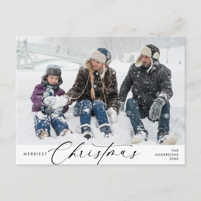 Merriest Christmas Family Photo, Winter Happiness Postcard (Front)
