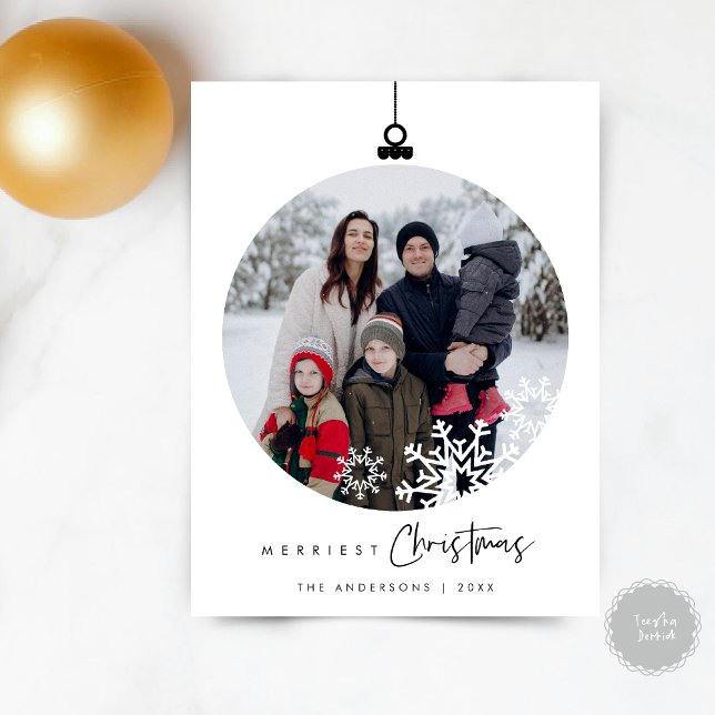 Merriest Christmas Family Photo, Wishes Ball Postcard (Merriest Christmas Family Photo, Season Greeting Wishes Ball Layover Postcard)