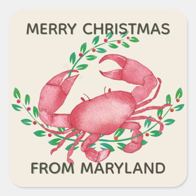 Merriest Christmas from Maryland Crab Square Sticker (Front)