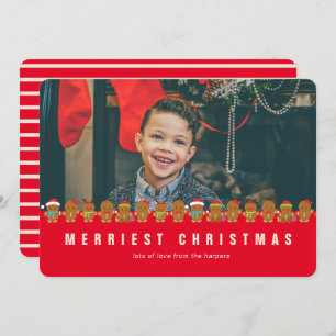 Merriest Christmas Gingerbread Red White Stripe Holiday Card