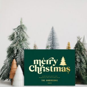 Merriest Christmas graphic typography non photo  F Foil Holiday Card