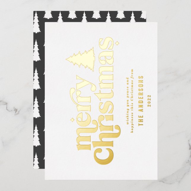Merriest Christmas graphic typography non photo  Foil Holiday Card (Front/Back)