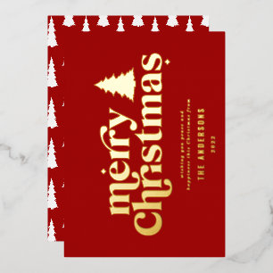 Merriest Christmas graphic typography non photo Foil Holiday Card