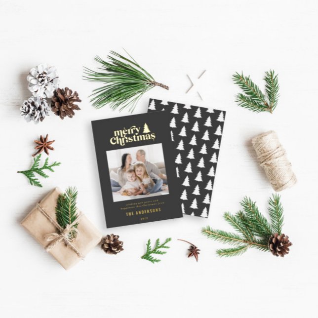 Merriest Christmas graphic typography photo  Foil Holiday Card (Creator Uploaded)