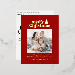 Merriest Christmas graphic typography photo   Foil Holiday Postcard