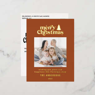Merriest Christmas graphic typography photo Foil Holiday Postcard