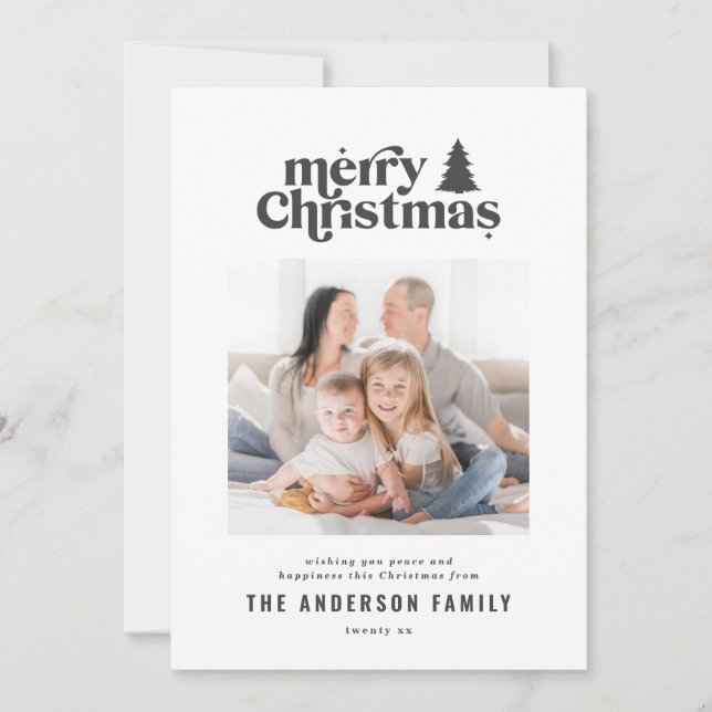 Merriest Christmas graphic typography photo Holiday Card (Front)
