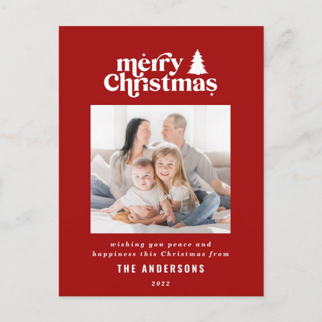Merriest Christmas graphic typography photo Holiday Postcard (Front)