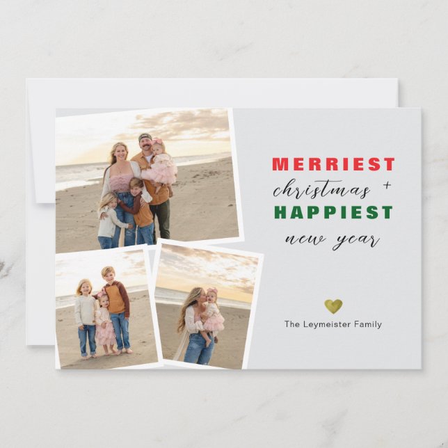 Merriest Christmas Happiest New Year Collage Photo Holiday Card (Front)