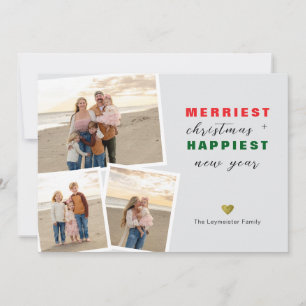 Merriest Christmas Happiest New Year Collage Photo Holiday Card