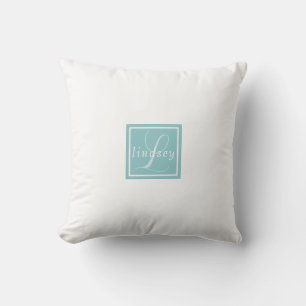 Merriest Christmas Mittens Blue Bow Blue Monogram Cushion