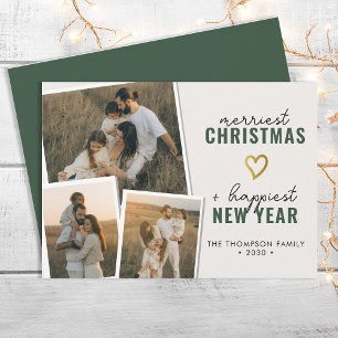 Merriest Christmas   Modern Boho 3 Photo Collage Holiday Card