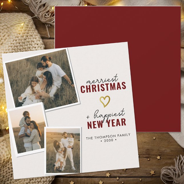 Merriest Christmas Modern Boho Family Photo Square Holiday Card (Creator Uploaded)