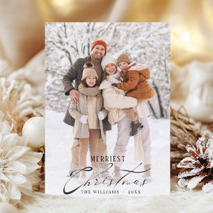 Merriest Christmas Modern Calligraphy Family Photo Holiday Card