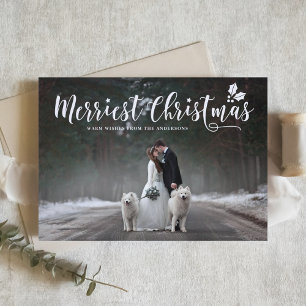 Merriest Christmas Modern Calligraphy Photo Holiday Postcard