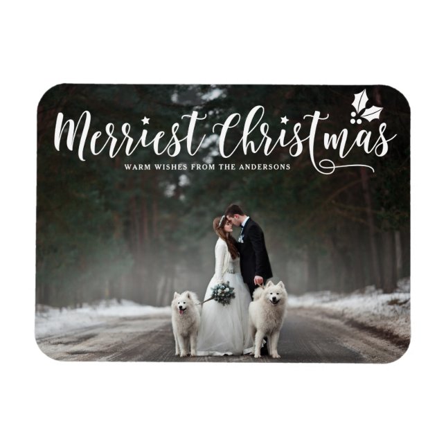 Merriest Christmas Modern Calligraphy Photo Magnet (Horizontal)
