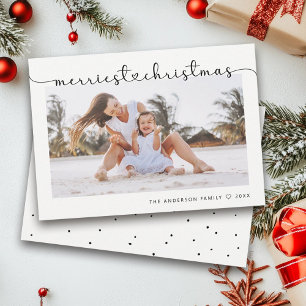 Merriest Christmas Modern Elegant Script Photo  Holiday Card
