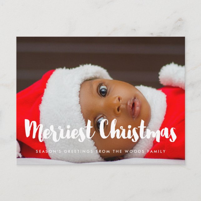 Merriest Christmas Modern family photo holiday Postcard (Front)