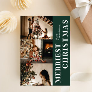 Merriest Christmas Modern Green Script Photo Holiday Card