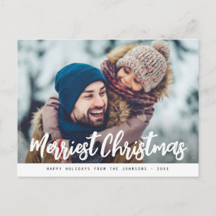 merriest christmas modern hand script postcard