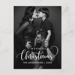 Merriest Christmas Modern Minimalist Family Photo  Postcard