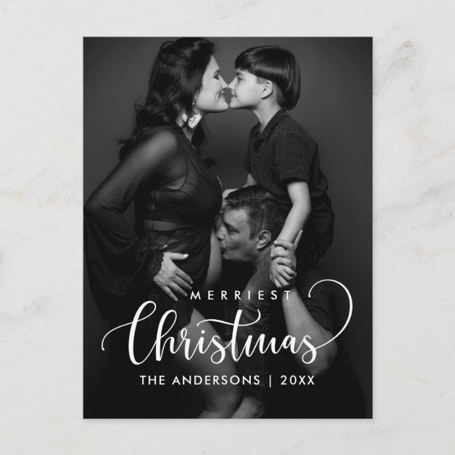 Merriest Christmas Modern Minimalist Family Photo  Postcard (Front)