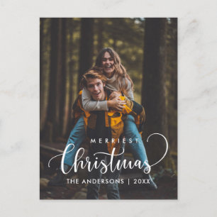 Merriest Christmas Modern Minimalist Family Photo  Postcard