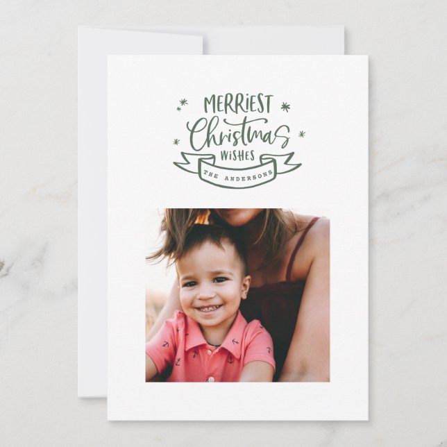 merriest christmas modern script photo holiday card (Front)