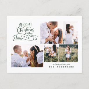 merriest christmas modern script photo holiday postcard