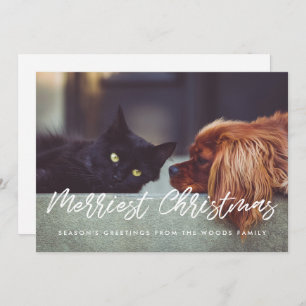 Merriest Christmas Modern Typography Family Photo Holiday Card