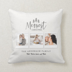 Merriest Christmas multi photo holiday teal Cushion
