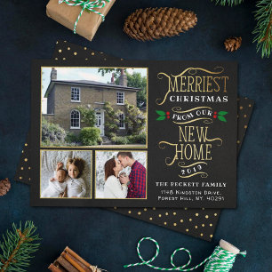 Merriest Christmas New Home 3 Photo Holiday Card