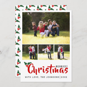 Merriest Christmas photo collage and stripes card
