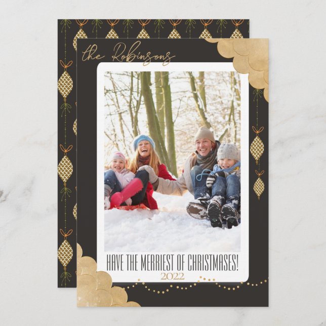 Merriest Christmas | Photo / Signature | Ash Black Holiday Card (Front/Back)