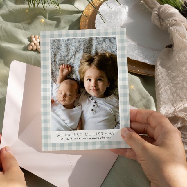 Merriest Christmas Plaid Photo Holiday Card (Creator Uploaded)