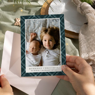 Merriest Christmas Plaid Photo Holiday Card