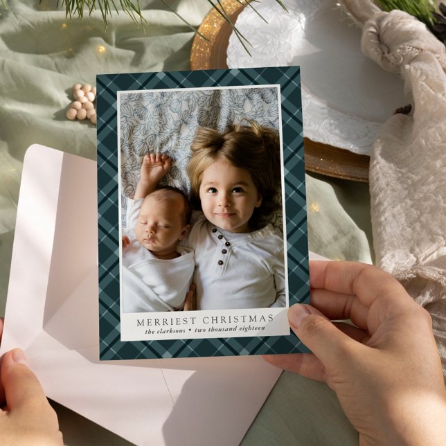 Merriest Christmas Plaid Photo Holiday Card (Creator Uploaded)