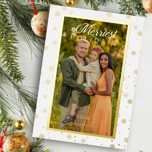 Merriest Christmas Quote Elegant Snowflakes Photo  Foil Holiday Card
