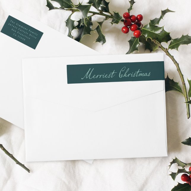 Merriest Christmas Red Holiday Return Address Wrap Around Label (Creator Uploaded)